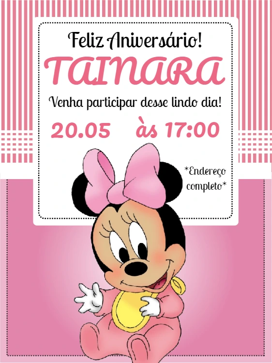 Convite de Aniversário Minnie Baby para Editar Online