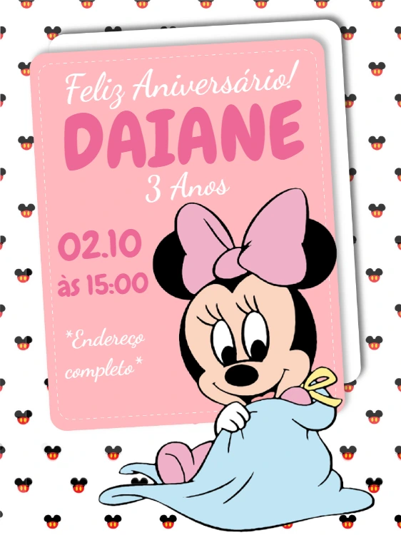 Convite de Aniversário Minnie Baby para Editar Online