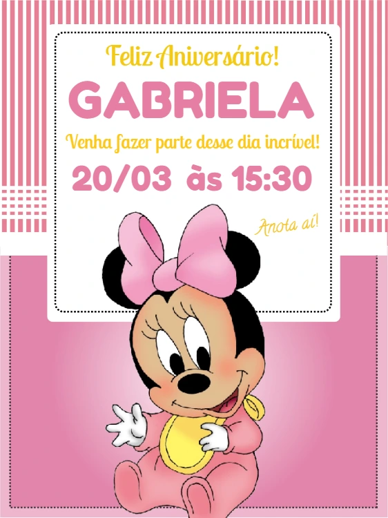 Convite de Aniversário Minnie Baby para Editar Online