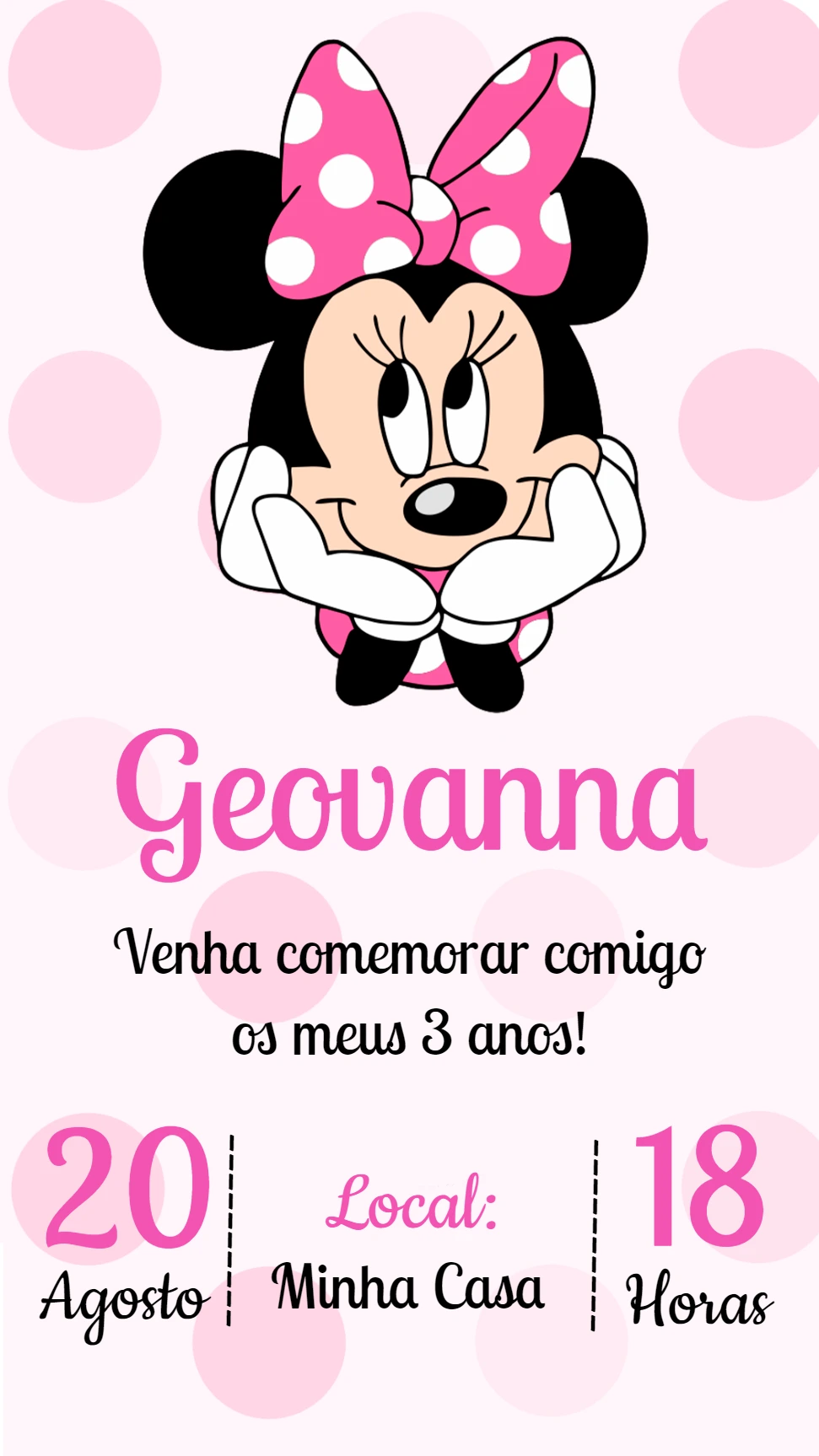 Convite de Aniversário Minnie Rosa para Editar Online