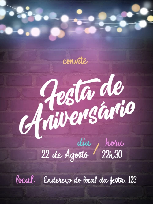 Convite de Aniversário Neon com Luzes para Editar Online