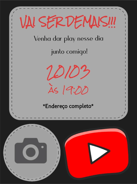 Convite de Aniversário Youtuber com Foto para Editar Online