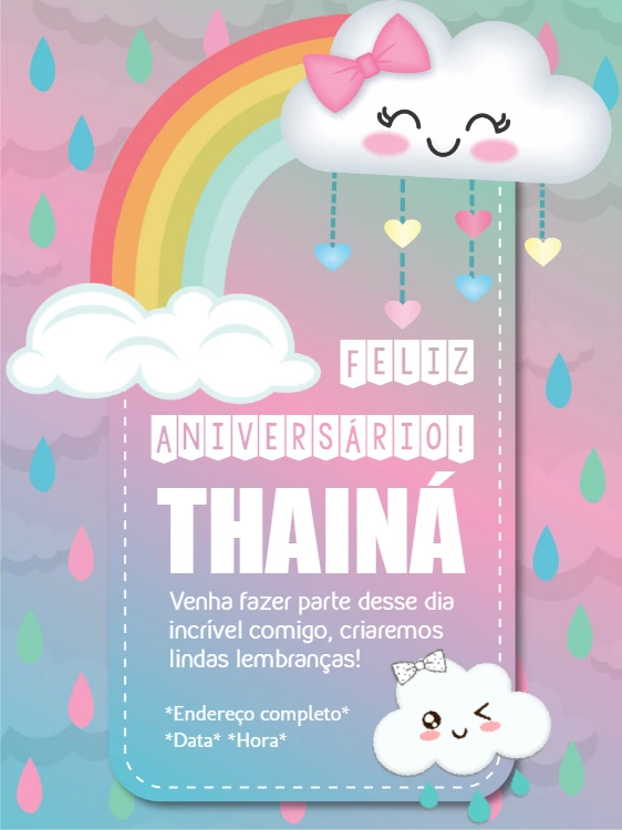 Convite de Aniversário Chuva de Amor Menina para Editar