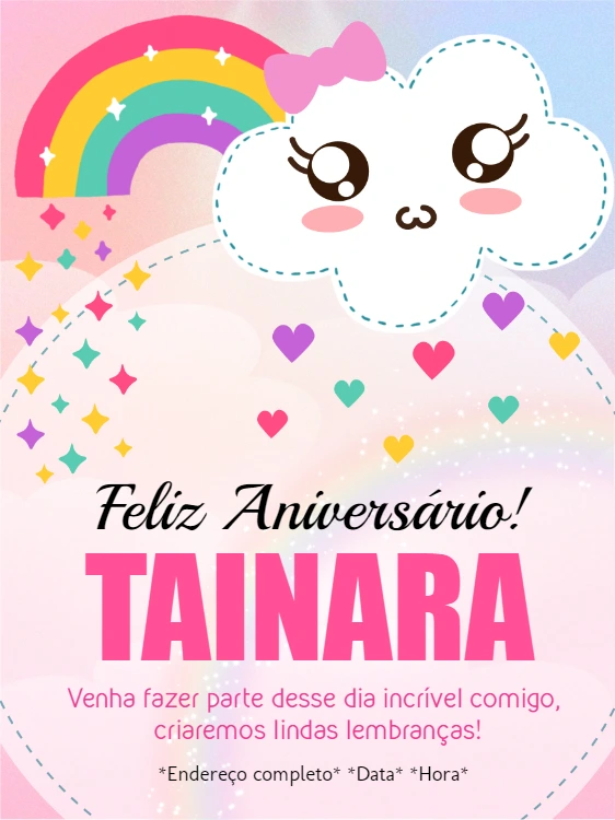 Convite Aniversário Chuva de Amor com Nuvem para Editar Online