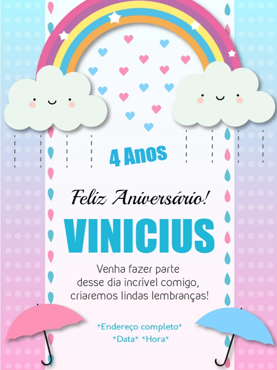 Convite Aniversário Chuva de Amor para Editar Online