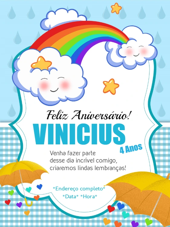Convite Aniversário Chuva de Amor Menino para Editar Online