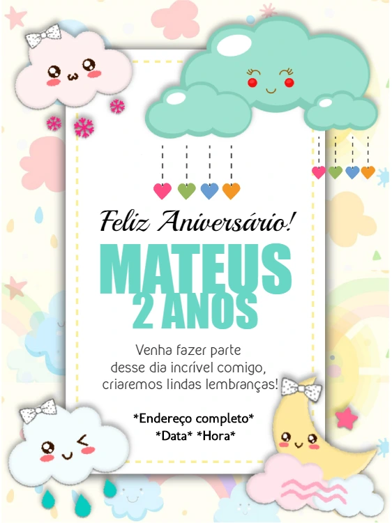 Convite de Aniversário Chuva de Amor para Editar Online
