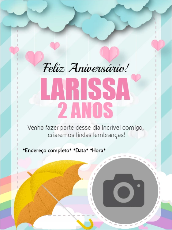 Convite Aniversário Chuva de Amor com Foto para Editar Online