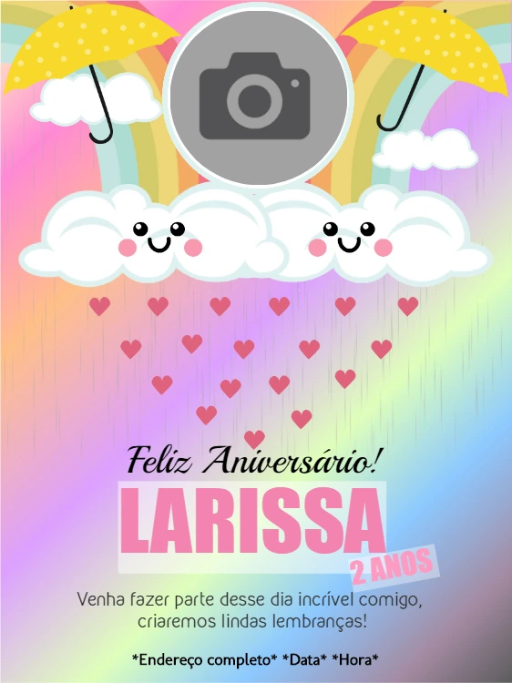 Convite Aniversário Chuva de Amor com Foto para Editar Online
