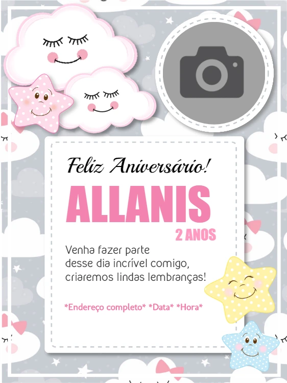 Convite Aniversário Chuva de Amor com Foto para Editar Online