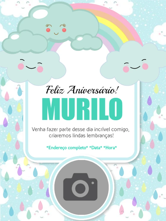 Convite Aniversário Chuva de Amor com Foto para Editar Online
