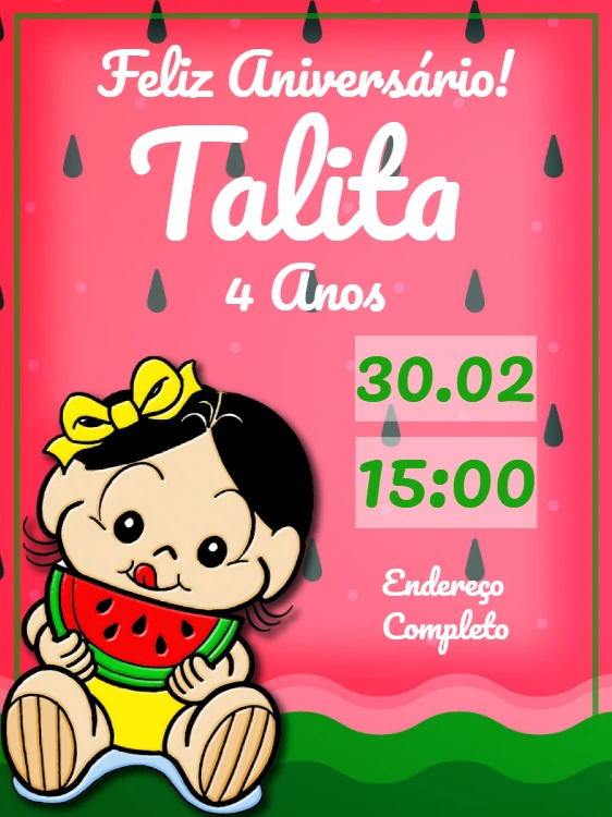 Convite Aniversário Magali Baby Turma da Mônica para Editar
