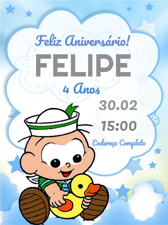 Convite Aniversário Cebolinha Baby Turma da Mônica para Editar