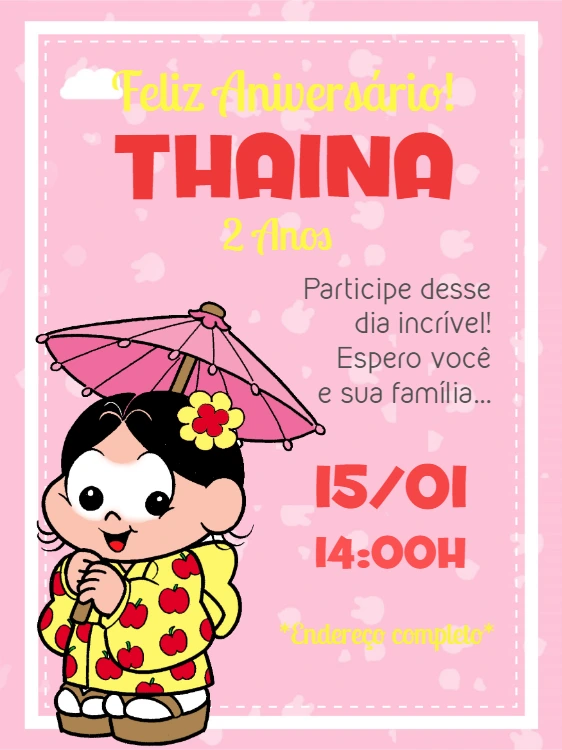 Convite Aniversário Magali Japonesa para Editar Online