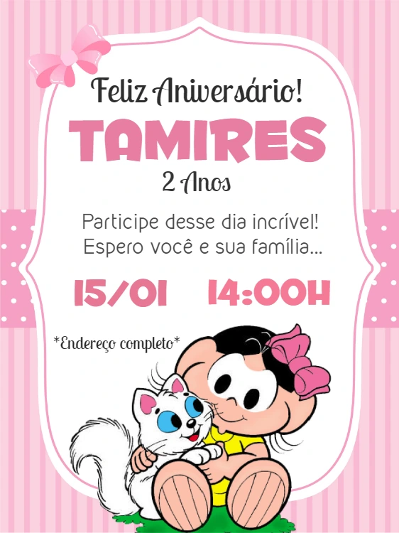 Convite de Aniversário Magali Turma da Mônica para Editar Online