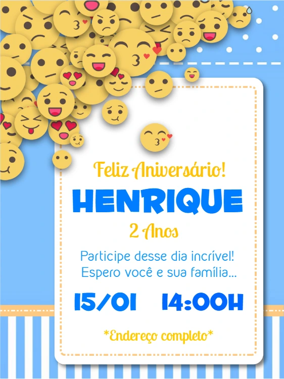 Convite de Aniversário Emoji para Editar e Imprimir Online