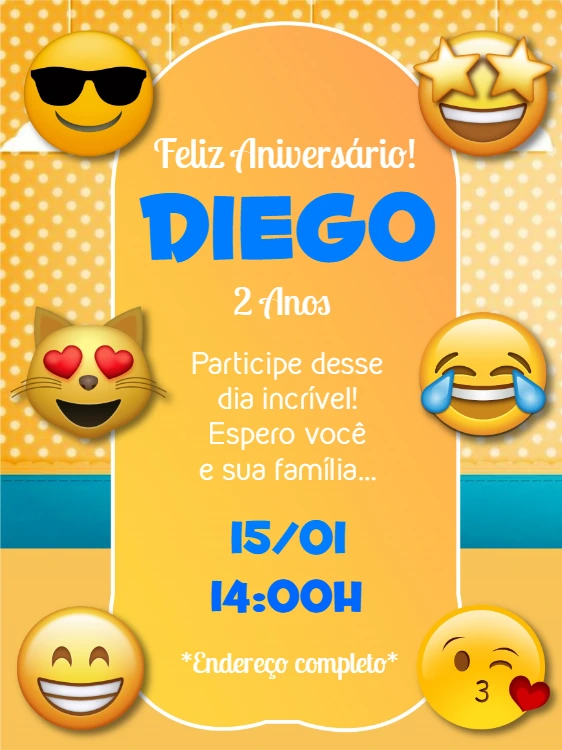 Convite de Aniversário Emoji para Editar e Imprimir