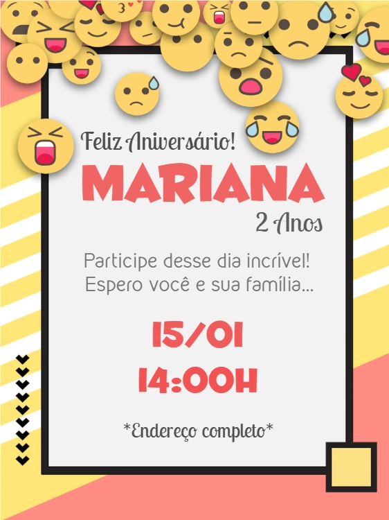 Convite de Aniversário Emoji com Carinhas para Editar Online