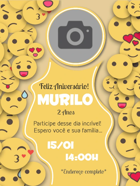 Convite de Aniversário Emoji com Foto para Editar Online