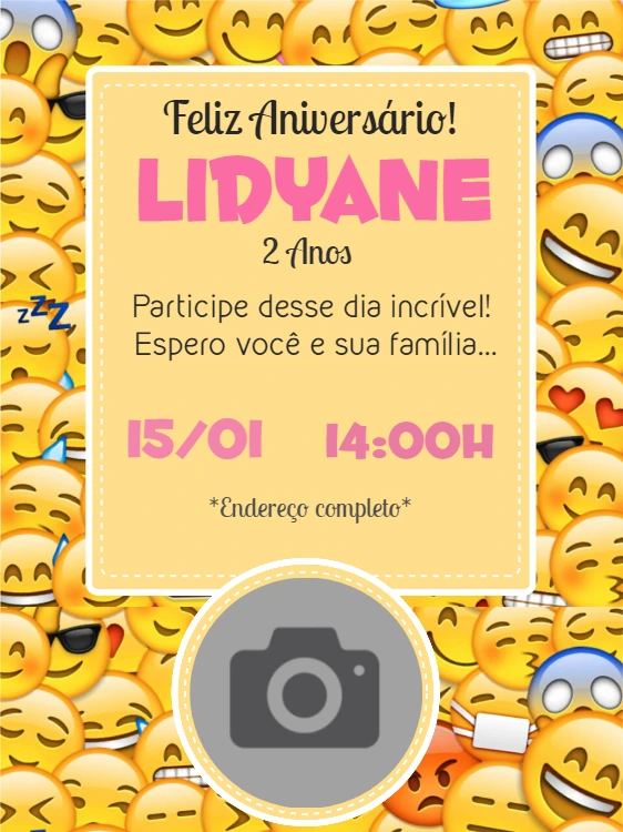 Convite de Aniversário Emoji com Foto para Editar Online