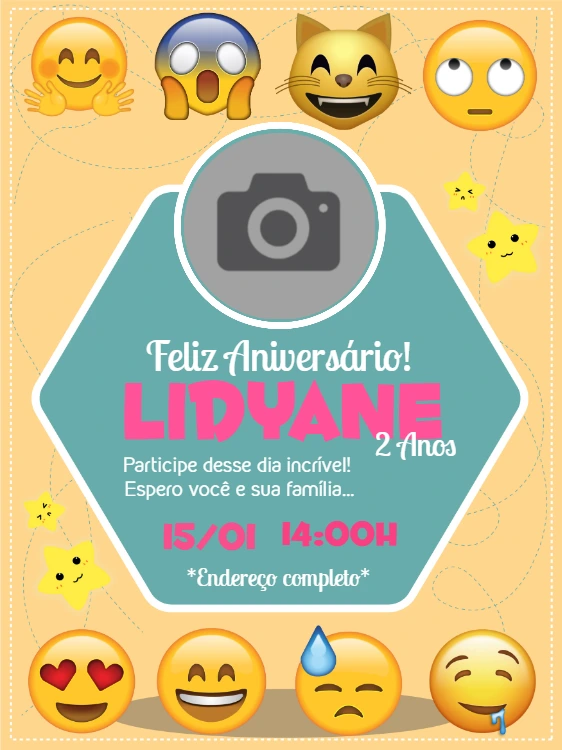 Convite de Aniversário Emoji com Foto para Editar Online