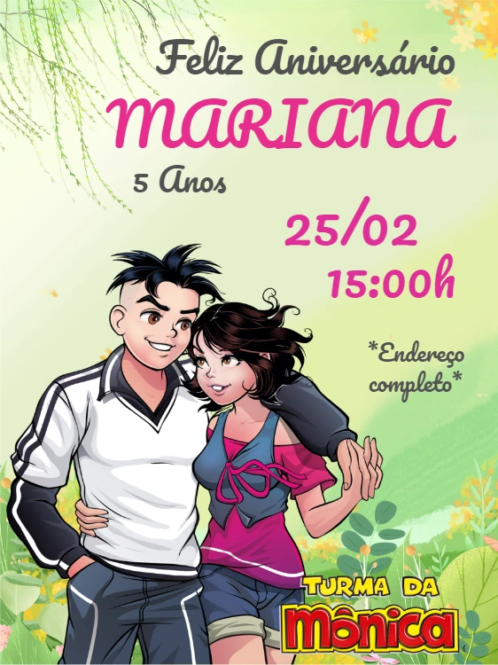 Convite Aniversário Turma da Mônica Jovem para Editar Online