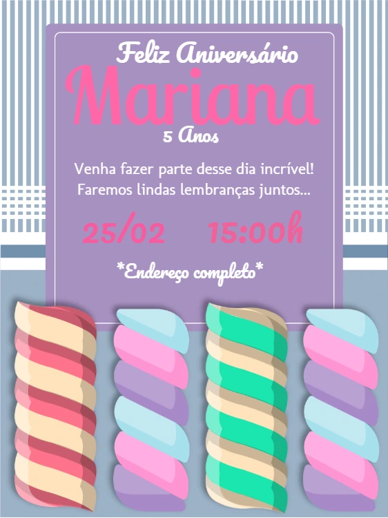 Convite de Aniversário Marshmallow Colorido para Editar Online