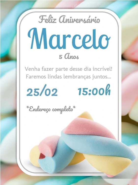 Convite de Aniversário Marshmallow Colorido para Editar Online