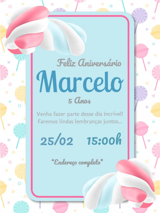Convite de Aniversário Marshmallow para Editar Online