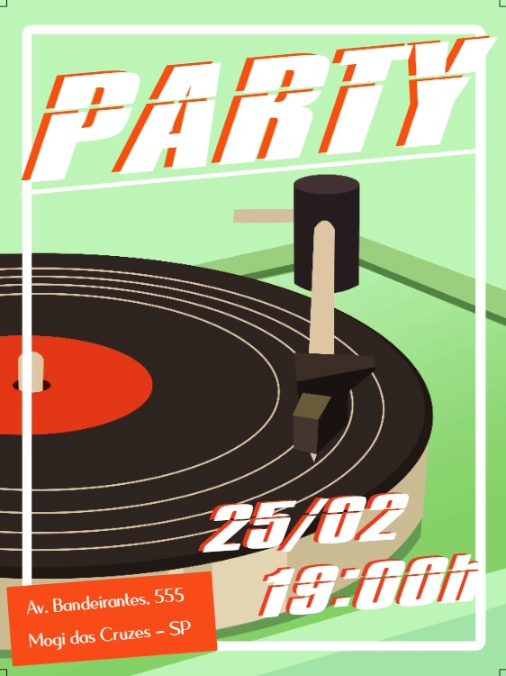 Convite de Aniversário Festa Vinil Retrô para Editar Online