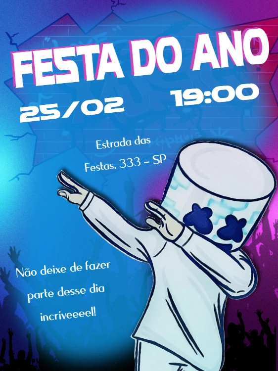 Convite de Aniversário DJ Marshmallow para Editar Online