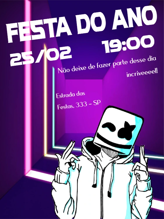 Convite de Aniversário DJ Marshmallow para Editar Online