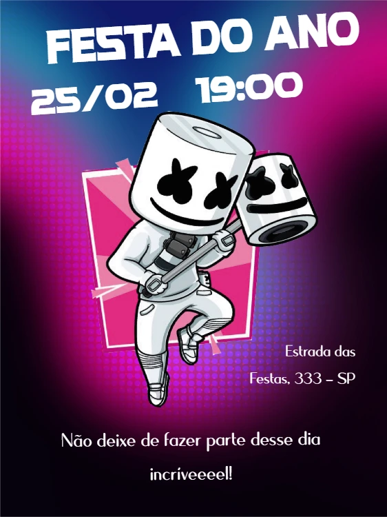 Convite Aniversário Gamer DJ Marshmallow para Editar Online