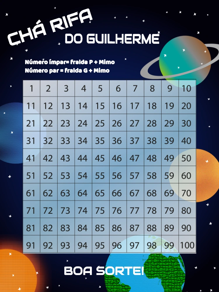 Chá Rifa Astronauta Editável Online para Imprimir