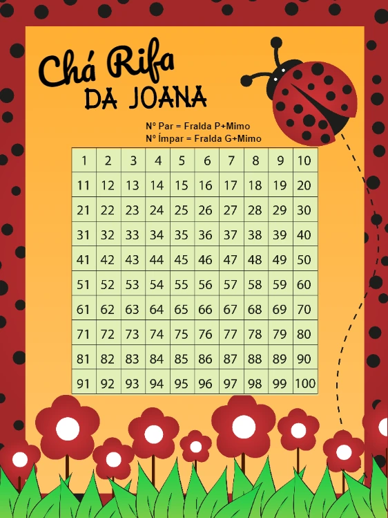 Chá Rifa Joaninha Editável para Chá de Bebê e Imprimir