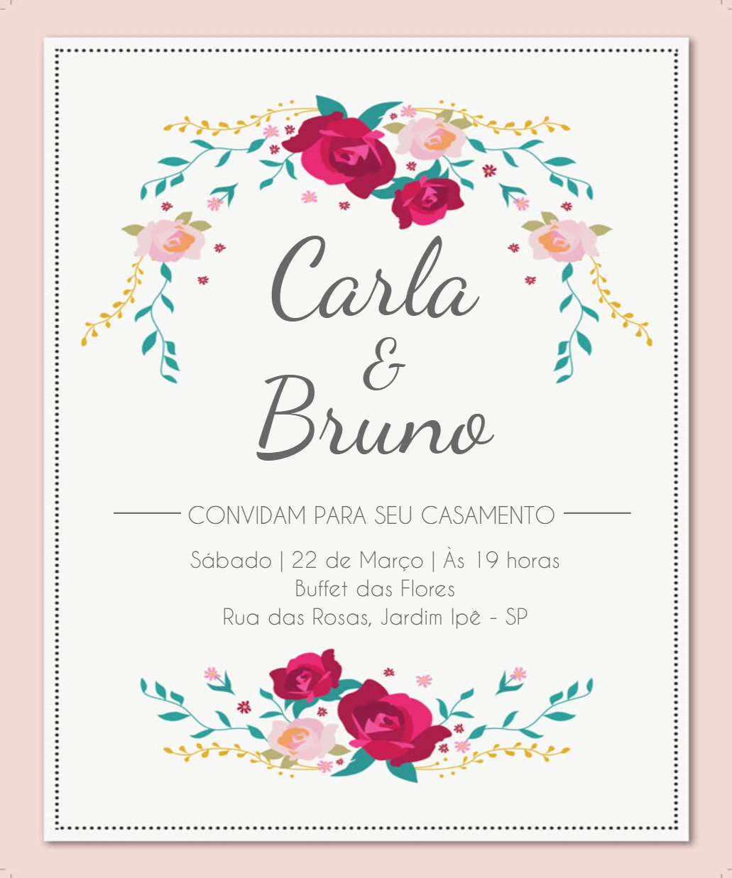 Convite de Casamento Floral com Rosas para Editar Online