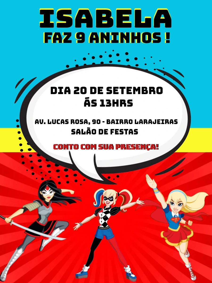 Convite Aniversário Super Hero Girls para Editar e Imprimir