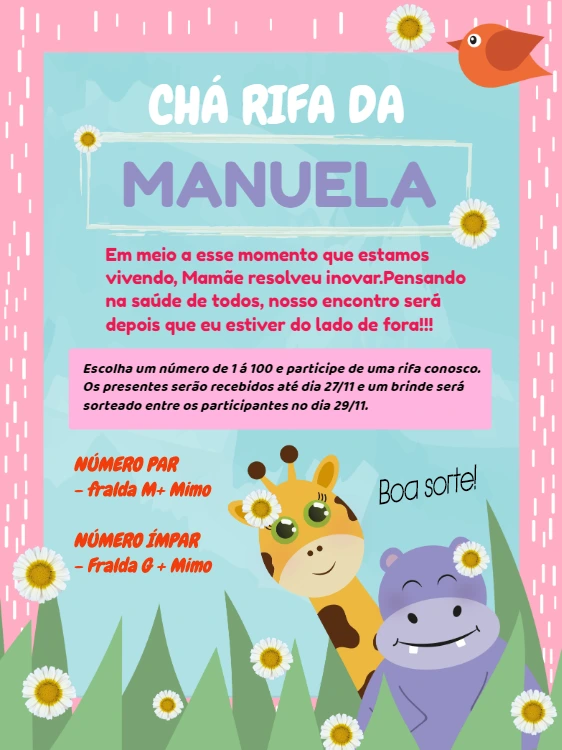 Convite Chá Rifa Safari Menina com Animais para Editar Online
