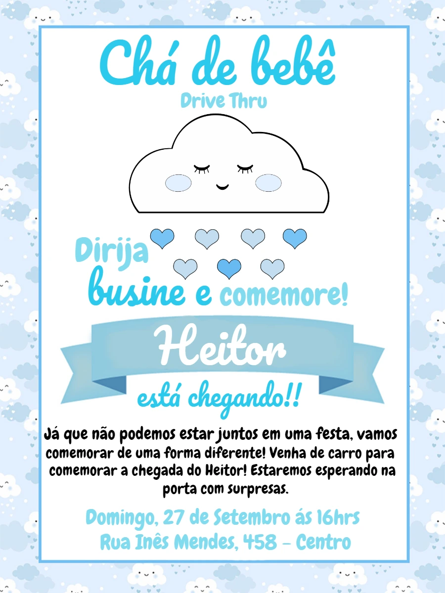 Convite Chá de Bebê Drive Thru Chuva de Amor para Editar