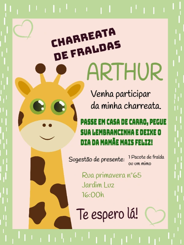 Convite Charreata de Fraldas Girafa para Editar Online