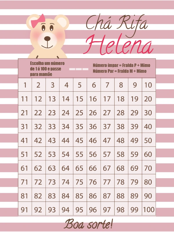 Convite Chá Rifa Ursinha Menina para Editar e Imprimir