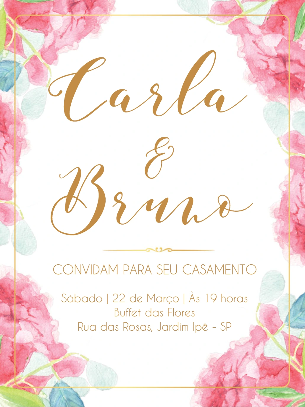 Convite de Casamento Floral Rosa Delicado para Editar Online