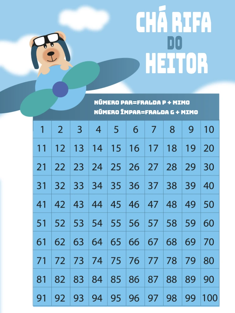 Chá Rifa Ursinho Aviador para Editar e Imprimir