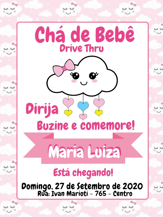 Convite Chá de Bebê Drive Thru Chuva de Amor para Editar Online