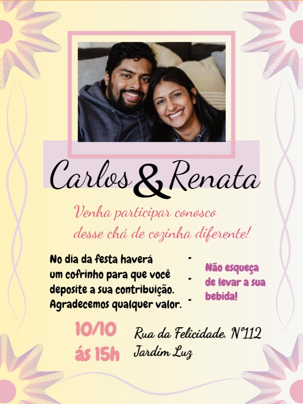 Convite de Chá de Cozinha com Foto para Editar Online