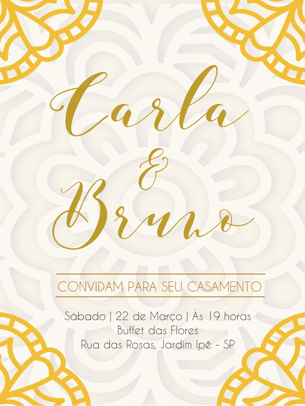 Convite de Casamento Elegante Dourado para Editar Online