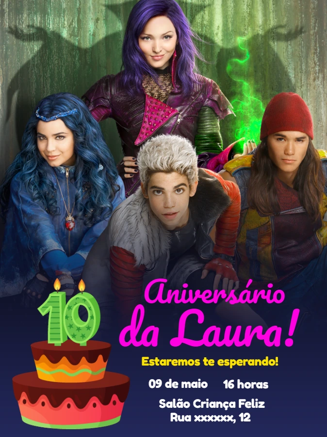 Convite Aniversário Descendentes para Editar e Imprimir