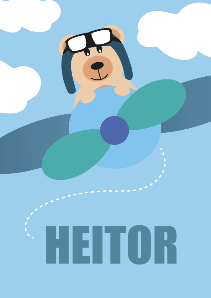 Quadro Ursinho Aviador Editável para Quarto de Bebê