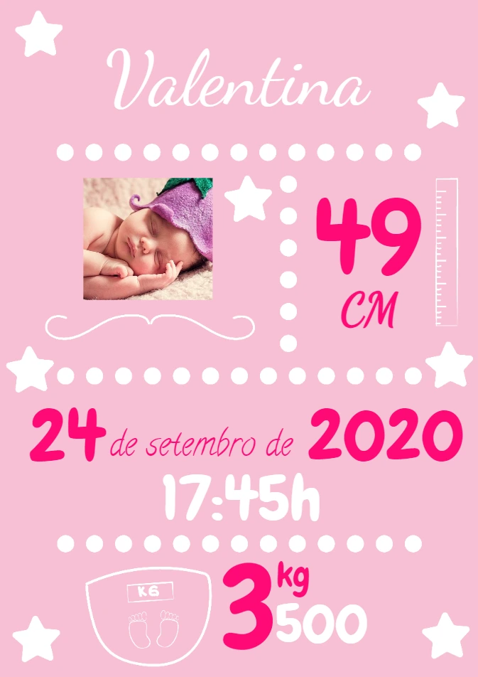 Quadro Nascimento Menina com Foto para Editar e Imprimir