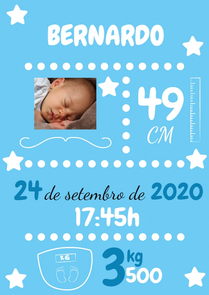 Quadro Nascimento Menino com Foto para Editar Online